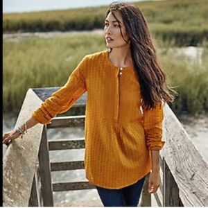 J Jill Gold Swiss Dot Pintuck Henley Top New